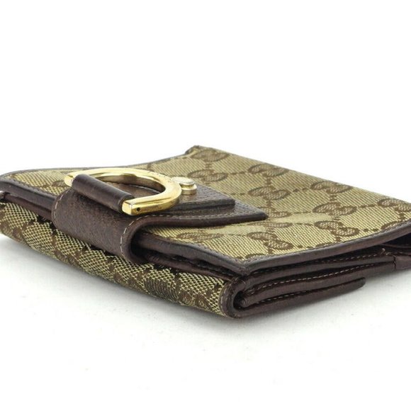Gucci W Hook Wallet GG Canvas Beige Canvas ~ Leather Auth Used G1429 - Picture 8 of 10